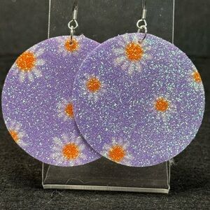 Purple Glitter Daisy Earrings